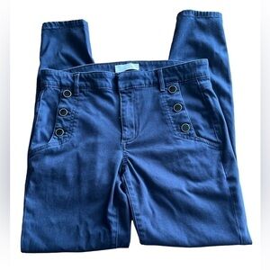 LOFT brush twill navy pants button detail on front size 27 back pockets